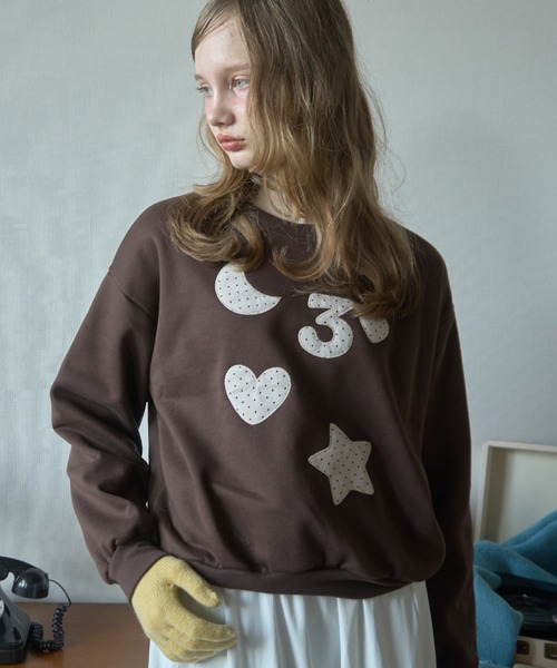 Birthday room（バースデイルーム）の「ドットパッチワークスウェット/Dot patchwork sweatshirt（スウェット・レディース・ネイビー/ホワイト/ブラウン・FREE）」の10枚目の写真