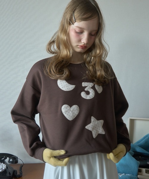 Birthday room（バースデイルーム）の「ドットパッチワークスウェット/Dot patchwork sweatshirt（スウェット・レディース・ネイビー/ホワイト/ブラウン・FREE）」の13枚目の写真
