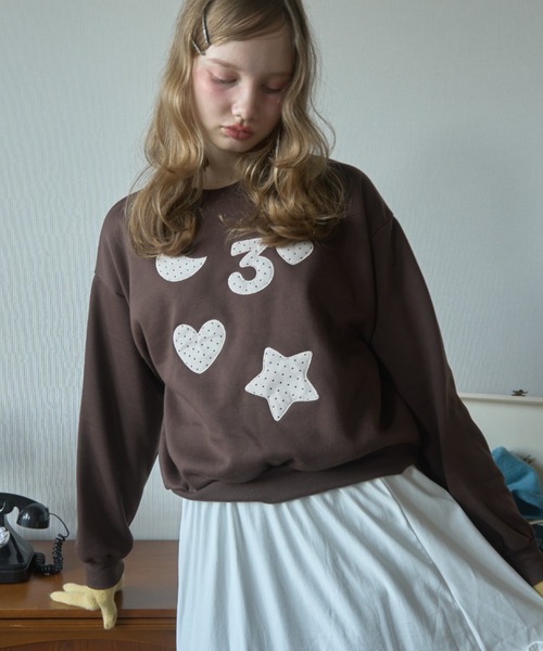 Birthday room（バースデイルーム）の「ドットパッチワークスウェット/Dot patchwork sweatshirt（スウェット・レディース・ネイビー/ホワイト/ブラウン・FREE）」の14枚目の写真