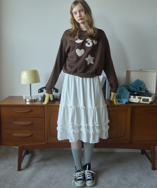 Birthday room（バースデイルーム）の「ドットパッチワークスウェット/Dot patchwork sweatshirt（スウェット・レディース・ネイビー/ホワイト/ブラウン・FREE）」の17枚目の写真