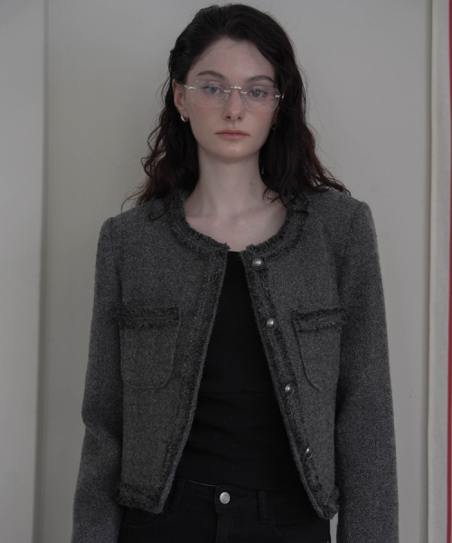 DEHEVE（デヘヴェ）の「Fringe Trimming Tweed Jacket [Charcoal]（その他アウター・レディース・チャコール・MEDIUM/SMALL）」の8枚目の写真