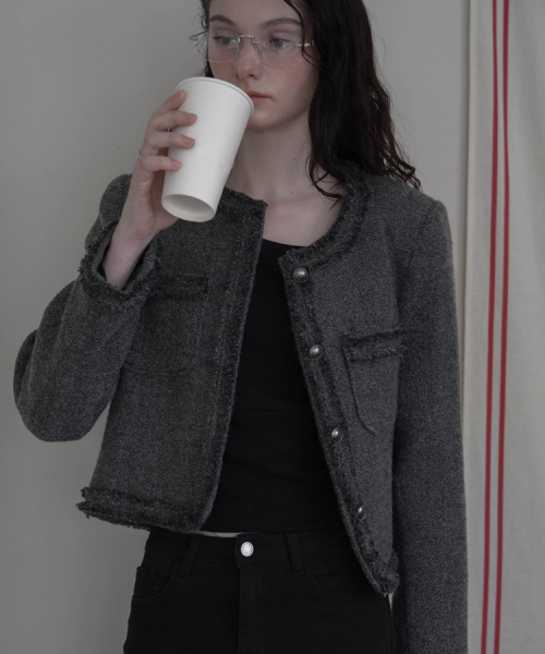 DEHEVE（デヘヴェ）の「Fringe Trimming Tweed Jacket [Charcoal]（その他アウター・レディース・チャコール・MEDIUM/SMALL）」の10枚目の写真