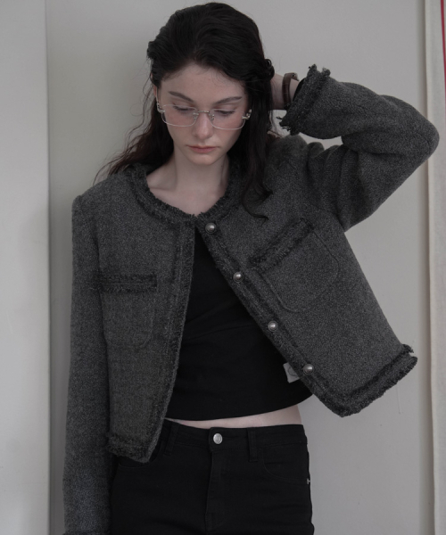 DEHEVE（デヘヴェ）の「Fringe Trimming Tweed Jacket [Charcoal]（その他アウター・レディース・チャコール・MEDIUM/SMALL）」の11枚目の写真
