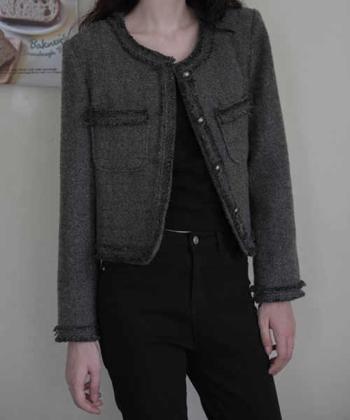 DEHEVE（デヘヴェ）の「Fringe Trimming Tweed Jacket [Charcoal]（その他アウター・レディース・チャコール・MEDIUM/SMALL）」の12枚目の写真
