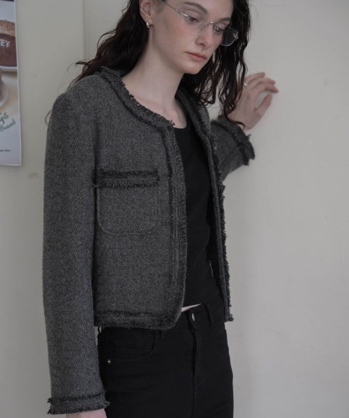 DEHEVE（デヘヴェ）の「Fringe Trimming Tweed Jacket [Charcoal]（その他アウター・レディース・チャコール・MEDIUM/SMALL）」の13枚目の写真