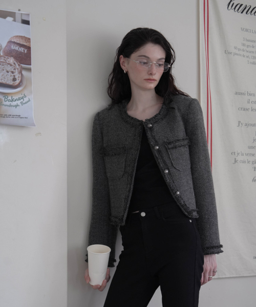 DEHEVE（デヘヴェ）の「Fringe Trimming Tweed Jacket [Charcoal]（その他アウター・レディース・チャコール・MEDIUM/SMALL）」の14枚目の写真
