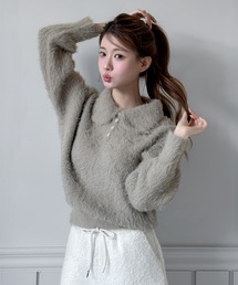 美品★LAULEN MANOOGAN ファーニット　グレー ファー」に該当するレディースのニット/セーター（グレー/灰色系