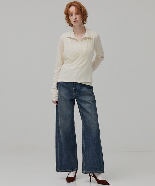 PUBLIC TOKYO(パブリックトウキョウ)の「ラインストレートデニム(デニムパンツ・レディース・ブルー/グリーン・2/1)」の9枚目の写真