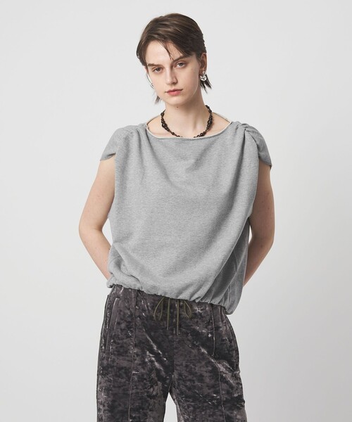 ASTRAET(アストラット)の「<ASTRAET>ウラケ ボートネック ノースリーブカットソー(スウェット・レディース・ライトグレー/ダークグレー・FREE)」の2枚目の写真