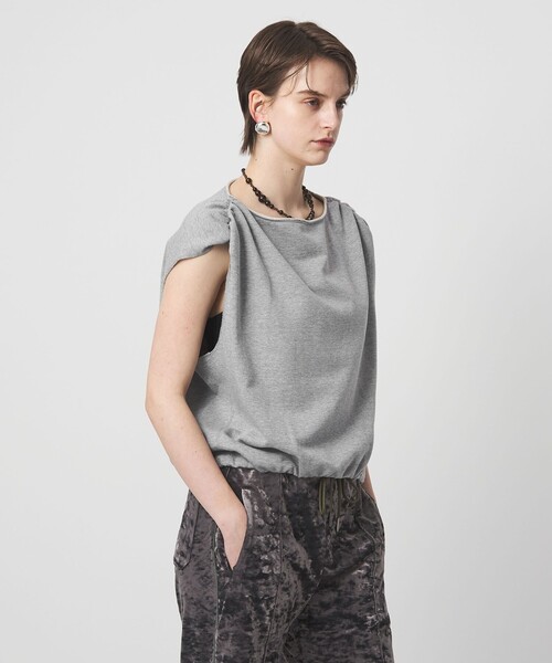 ASTRAET(アストラット)の「<ASTRAET>ウラケ ボートネック ノースリーブカットソー(スウェット・レディース・ライトグレー/ダークグレー・FREE)」の3枚目の写真