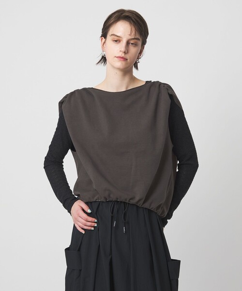 ASTRAET(アストラット)の「<ASTRAET>ウラケ ボートネック ノースリーブカットソー(スウェット・レディース・ライトグレー/ダークグレー・FREE)」の6枚目の写真