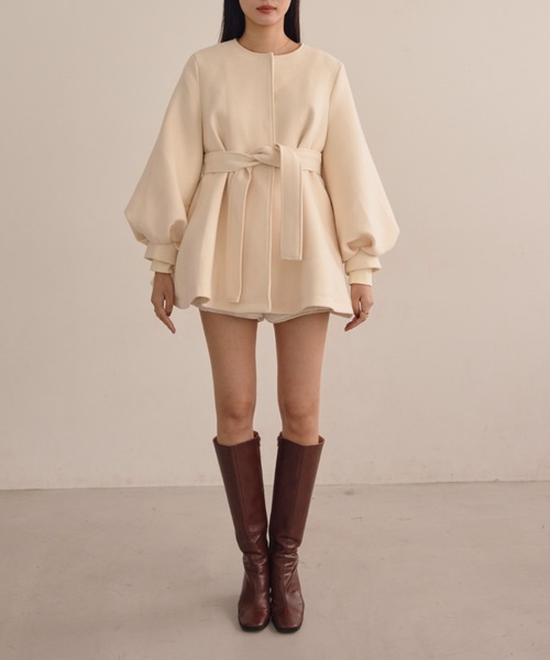 ACYM アシーム　　バルーンスリーブフレアこーと バルーンスリーブフレアコート（ノーカラージャケット）｜ACYM