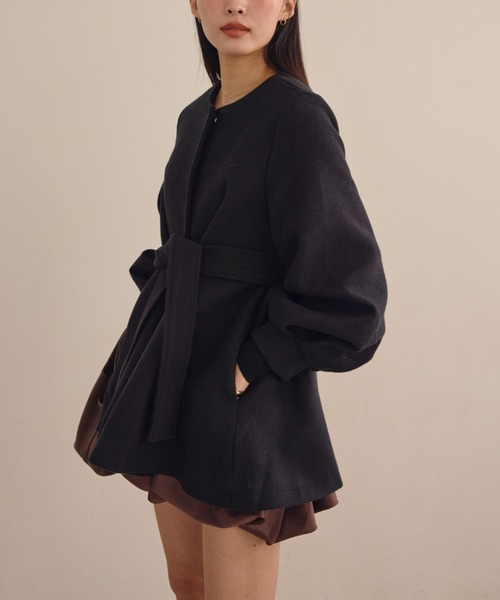 バルーンスリーブフレアコート（ノーカラージャケット）｜ACYM