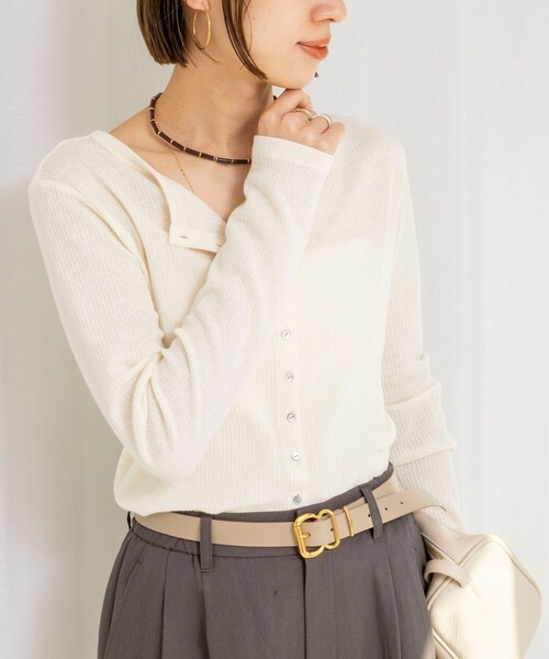 NOLLEY’S（ノーリーズ）の「ウォッシャブルナチュラルテレコ2WAYカーデ（カーディガン/ボレロ・レディース・イエロー/アイボリー/ブラック・FREE）」の2枚目の写真