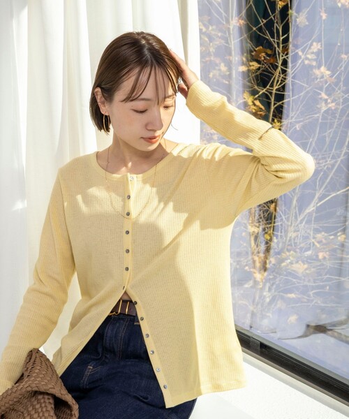 NOLLEY’S（ノーリーズ）の「ウォッシャブルナチュラルテレコ2WAYカーデ（カーディガン/ボレロ・レディース・イエロー/アイボリー/ブラック・FREE）」の9枚目の写真