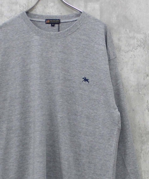 POLOCHAMPS(ポロチャンプス)の「【POLOCHAMPS / ポロチャンプス】ワンポイント 刺繍 ロングTシャツ(Tシャツ/カットソー・メンズ・チャコール/ネイビー/ブラック/杢グレー/ダークグリーン/オフホワイト・MEDIUM/LARGE/X-LARGE)」の3枚目の写真