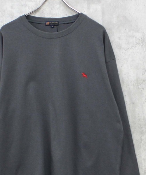 POLOCHAMPS(ポロチャンプス)の「【POLOCHAMPS / ポロチャンプス】ワンポイント 刺繍 ロングTシャツ(Tシャツ/カットソー・メンズ・チャコール/ネイビー/ブラック/杢グレー/ダークグリーン/オフホワイト・MEDIUM/LARGE/X-LARGE)」の4枚目の写真