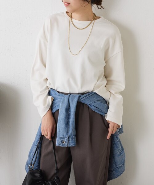 Jena espace merveilleux(ジェナ エスパスメルヴェイユ)の「裾ラウンドストレッチカットソー(Tシャツ/カットソー・レディース・ブラック/オフホワイト/チャコールグレー・FREE)」の8枚目の写真