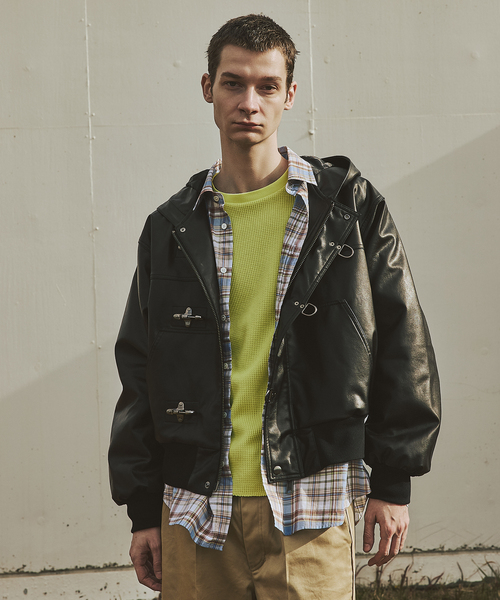 フェイク レザー ファイヤーマン フード ジャケット（その他アウター