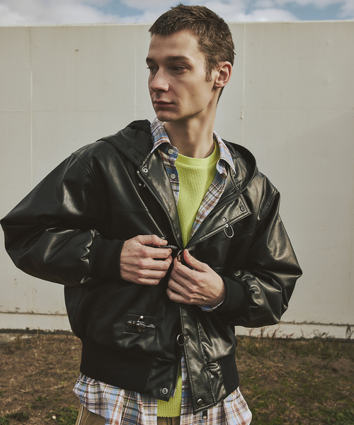 フェイク レザー ファイヤーマン フード ジャケット（その他アウター