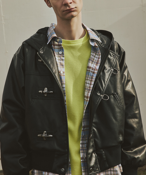 フェイク レザー ファイヤーマン フード ジャケット（その他アウター