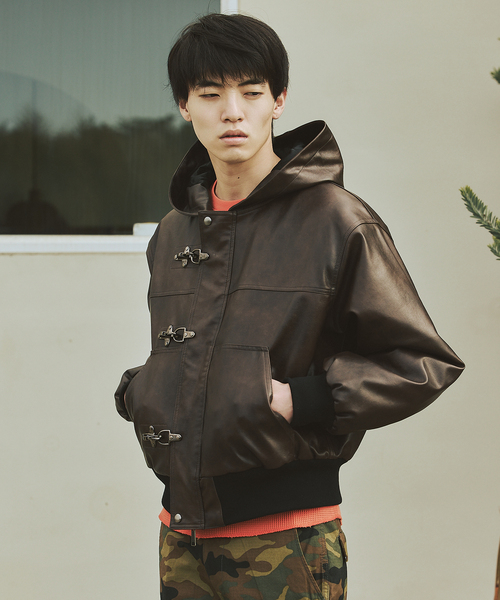 フェイクレザー ファイヤーマン フード ジャケット（その他アウター