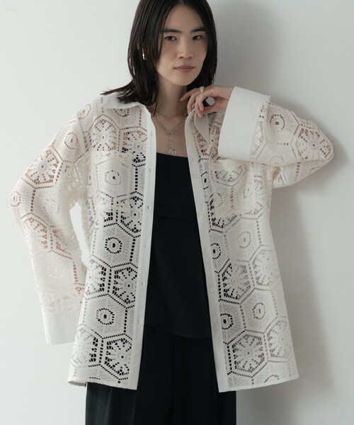 GALLEST（ギャレスト）の「幾何柄レースビッグシャツ（シャツ/ブラウス・レディース・ホワイト/ブラック・38）」の7枚目の写真