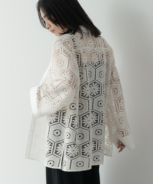 GALLEST（ギャレスト）の「幾何柄レースビッグシャツ（シャツ/ブラウス・レディース・ホワイト/ブラック・38）」の8枚目の写真