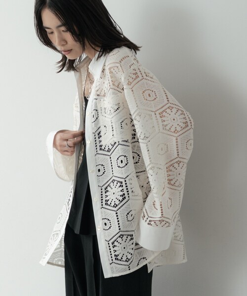 GALLEST（ギャレスト）の「幾何柄レースビッグシャツ（シャツ/ブラウス・レディース・ホワイト/ブラック・38）」の9枚目の写真