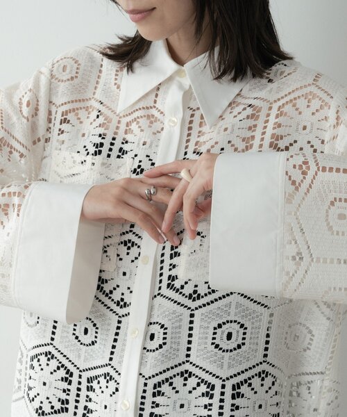 GALLEST（ギャレスト）の「幾何柄レースビッグシャツ（シャツ/ブラウス・レディース・ホワイト/ブラック・38）」の11枚目の写真