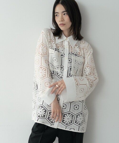 GALLEST（ギャレスト）の「幾何柄レースビッグシャツ（シャツ/ブラウス・レディース・ホワイト/ブラック・38）」の13枚目の写真
