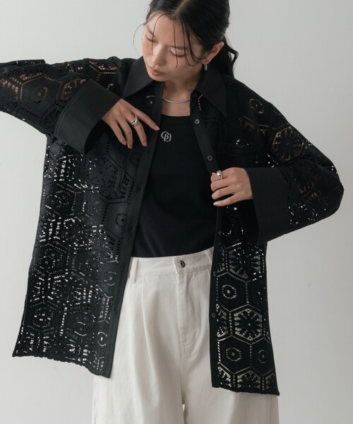 GALLEST（ギャレスト）の「幾何柄レースビッグシャツ（シャツ/ブラウス・レディース・ホワイト/ブラック・38）」の17枚目の写真