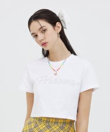 VVV（ブイブイブイ）の「プリンセスキュービッククロップTシャツ _ ホワイト（Tシャツ/カットソー）」