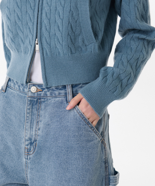 MUSINSA STANDARD WOMAN（ムシンサスタンダードウーマン）の「ウィメンズケーブルニットジップアップ[ブルーグレー]（ニット/セーター・レディース・その他・LARGE/MEDIUM/SMALL/X-SMALL）」の7枚目の写真