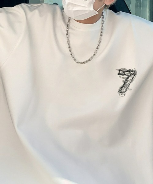 SHEPP（シープ）の「【26年春新作】ニュアンススモークアートプリントルーズフィットT（Tシャツ/カットソー・メンズ・ブラック/ホワイト/チャコール・L/M）」の4枚目の写真