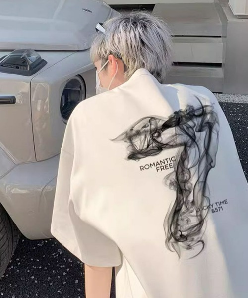 SHEPP（シープ）の「【26年春新作】ニュアンススモークアートプリントルーズフィットT（Tシャツ/カットソー・メンズ・ブラック/ホワイト/チャコール・L/M）」の5枚目の写真