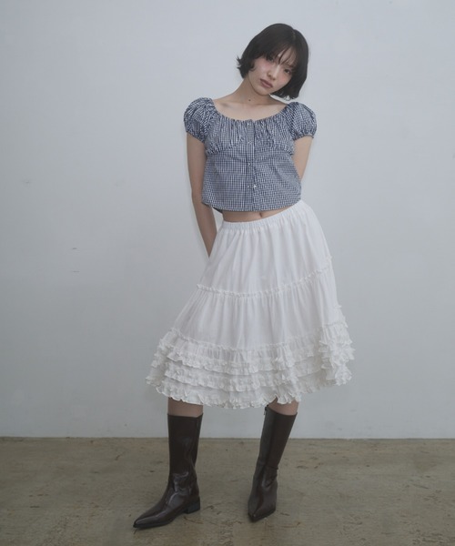 blooming frill long skirt / フリルデザインスカート unique frill skirt｜フレアアシンメトリーティアードロングスカート