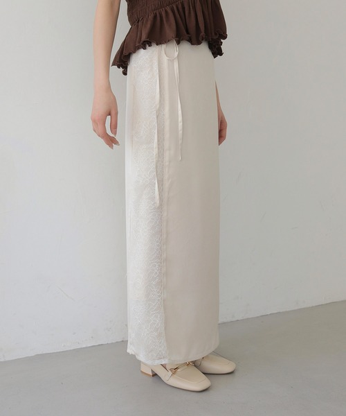 CLEIO（クレイオ）の「【CLEIO】デザインレースサテンスカート DESIGN LACE SATIN SKIRT（スカート・レディース・ベージュ/グリーン系その他/アイボリー・FREE）」の5枚目の写真