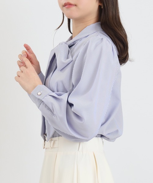 ASTORIA ODIER（アストリアオディール）の「アソート柄ボウタイブラウス（シャツ/ブラウス・レディース・ホワイト×ブルー/グレイッシュブルー/ホワイト/イエロー・MEDIUM）」の6枚目の写真