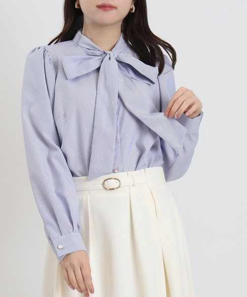 ASTORIA ODIER（アストリアオディール）の「アソート柄ボウタイブラウス（シャツ/ブラウス・レディース・ホワイト×ブルー/グレイッシュブルー/ホワイト/イエロー・MEDIUM）」の5枚目の写真