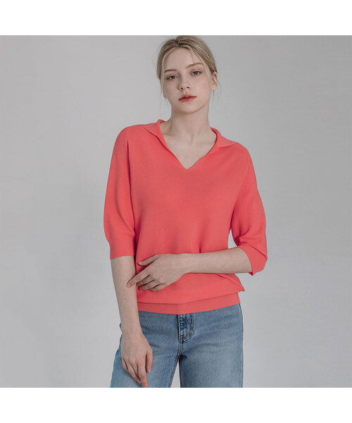 VASCARA(バスカラ)の「V Collar Neck Raglan Half Sleeve Knitwear (5colors)(Tシャツ/カットソー・レディース・ブラック/ライトベージュ/カーキ/ライトブルー/コーラル・FREE)」の5枚目の写真