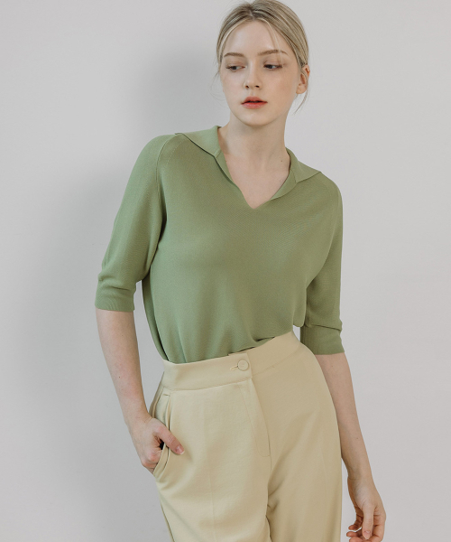 VASCARA(バスカラ)の「V Collar Neck Raglan Half Sleeve Knitwear (5colors)(Tシャツ/カットソー・レディース・ブラック/ライトベージュ/カーキ/ライトブルー/コーラル・FREE)」の6枚目の写真