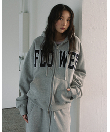 CORDUROY FLOWER ZIP UP HOOD(GREY)