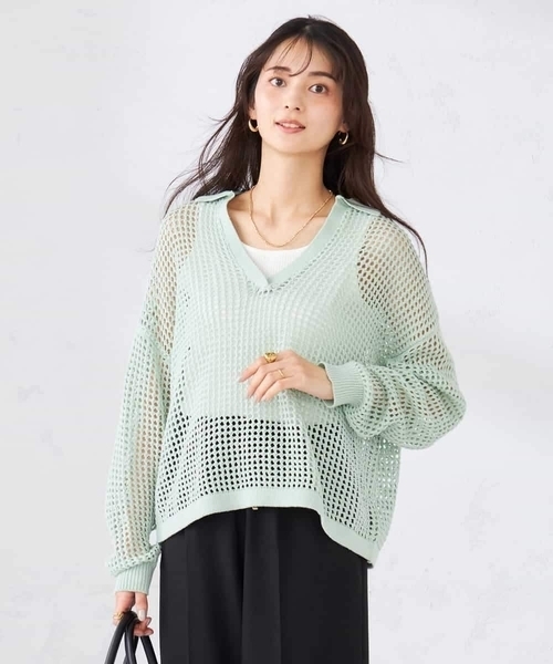a.v.v(アーヴェヴェ)の「襟付きメッシュニット(ニット/セーター・レディース・ミント/アイボリー・39)」の5枚目の写真