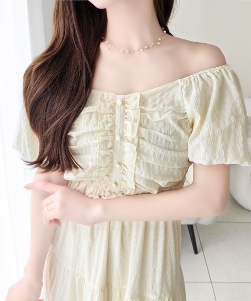 mily bilet(ミウィビレット)の「【mily bilet】甘さの中に、ほんのり大人っぽさを♪オフショル2wayギャザードッキングロングワンピース(ワンピース・レディース・ブラウン/アイボリー/ブラック・MEDIUM/SMALL/LARGE/X-LARGE)」の7枚目の写真
