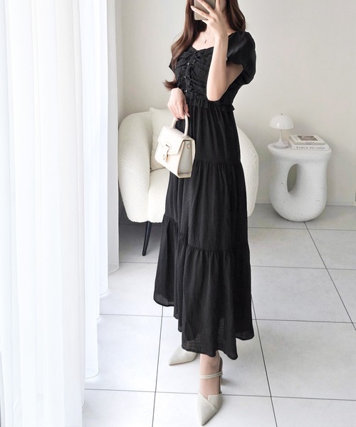 mily bilet(ミウィビレット)の「【mily bilet】甘さの中に、ほんのり大人っぽさを♪オフショル2wayギャザードッキングロングワンピース(ワンピース・レディース・ブラウン/アイボリー/ブラック・MEDIUM/SMALL/LARGE/X-LARGE)」の14枚目の写真