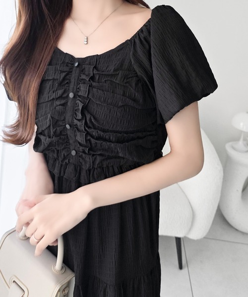 mily bilet(ミウィビレット)の「【mily bilet】甘さの中に、ほんのり大人っぽさを♪オフショル2wayギャザードッキングロングワンピース(ワンピース・レディース・ブラウン/アイボリー/ブラック・MEDIUM/SMALL/LARGE/X-LARGE)」の13枚目の写真