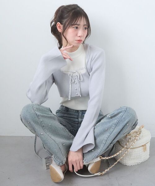 MAJESTIC LEGON（マジェスティックレゴン）の「アメスリニットセットフーディカーデ（カーディガン/ボレロ・レディース・ホワイト系その他2/グレー系その他3/グレー系その他2/アイボリー・MEDIUM）」の3枚目の写真