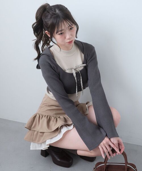 MAJESTIC LEGON（マジェスティックレゴン）の「アメスリニットセットフーディカーデ（カーディガン/ボレロ・レディース・ホワイト系その他2/グレー系その他3/グレー系その他2/アイボリー・MEDIUM）」の4枚目の写真