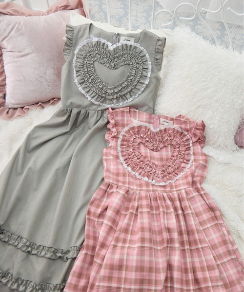 Lolime by mellfy memory(ロリミー バイ メルフィーメモリー)の「frill heart long dress(ワンピース・レディース・ピンク/グレー・M/LL)」の7枚目の写真